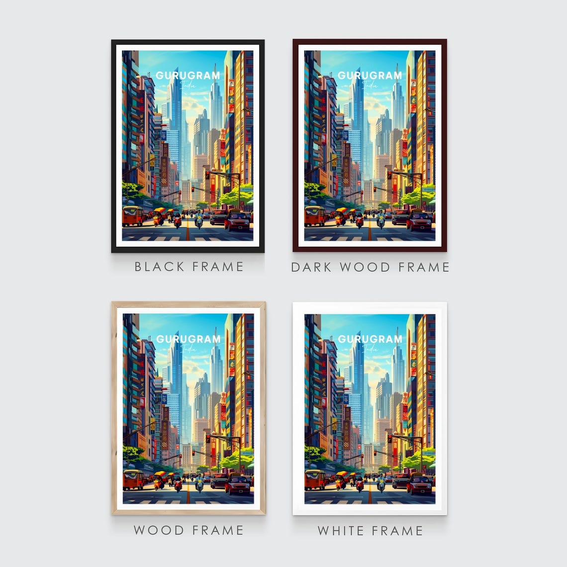 Gurugram India Towering Skyline Scooter Avenue Travel Poster - Image 3