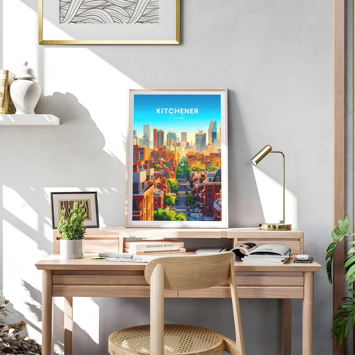 Kitchener Canada Brick Street Leading to Downtown Skyline Poster - Image 4
