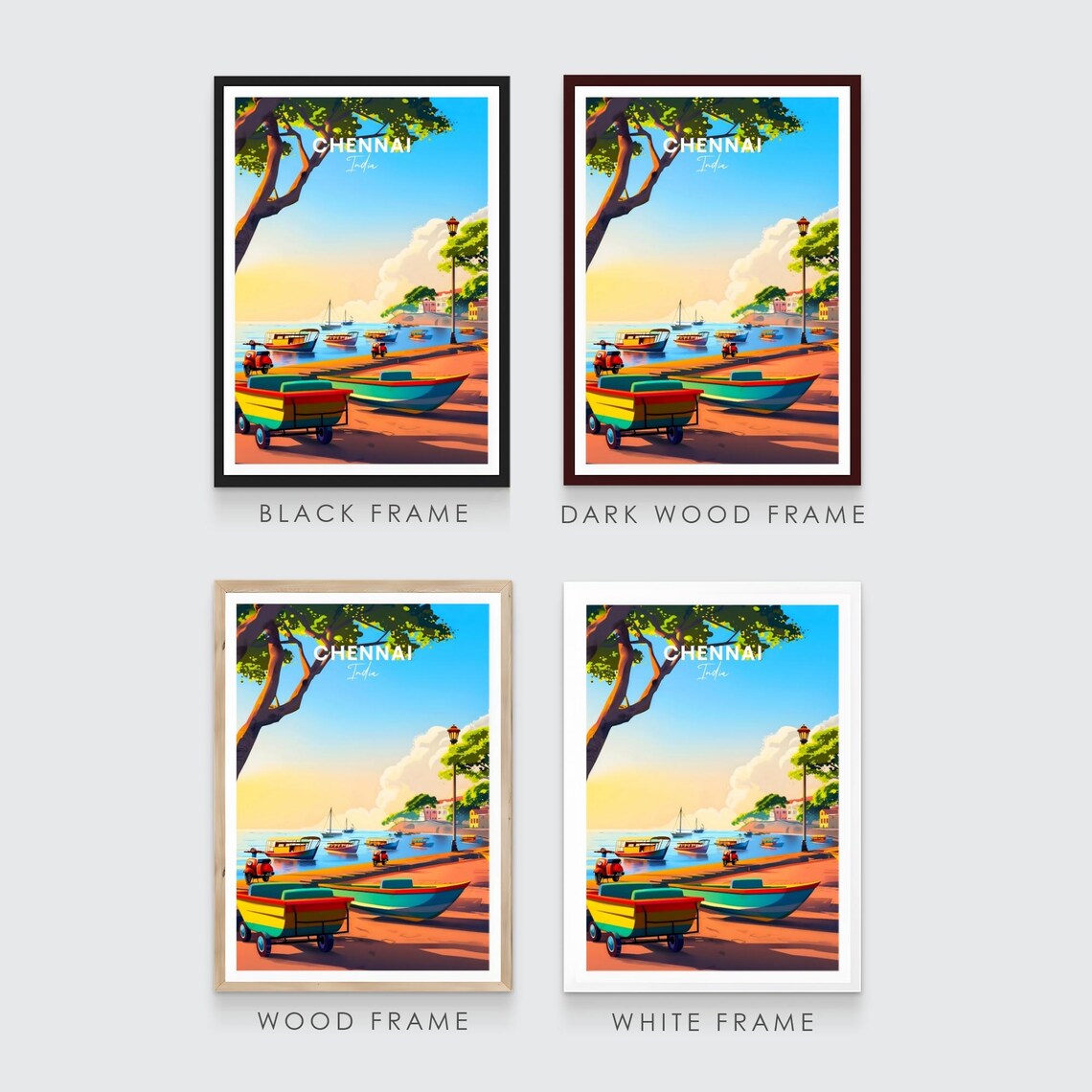 Chennai India Harbor Boats Golden Sunset Waterfront Travel Poster - Image 3