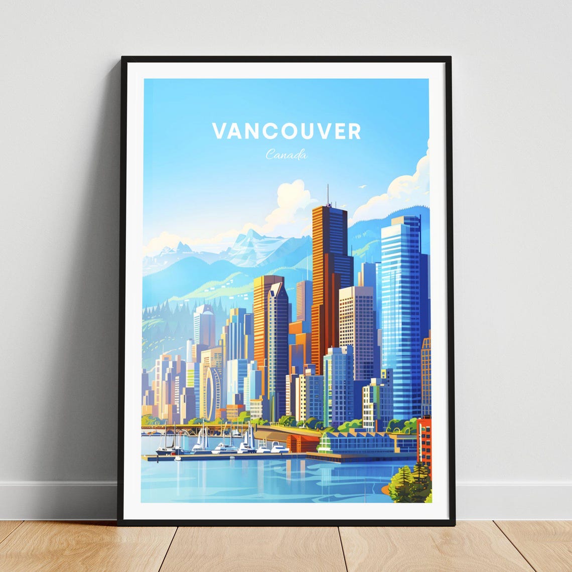 Vancouver Canada Harbor Marina and Mountain View Travel Poster