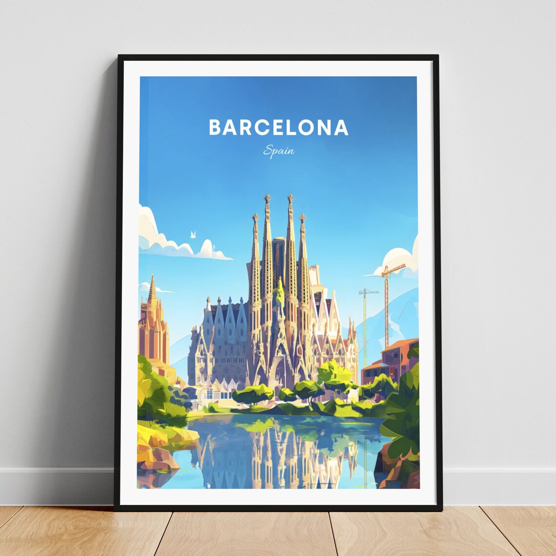 Barcelona Spain Sagrada Familia Cathedral Reflection Travel Poster