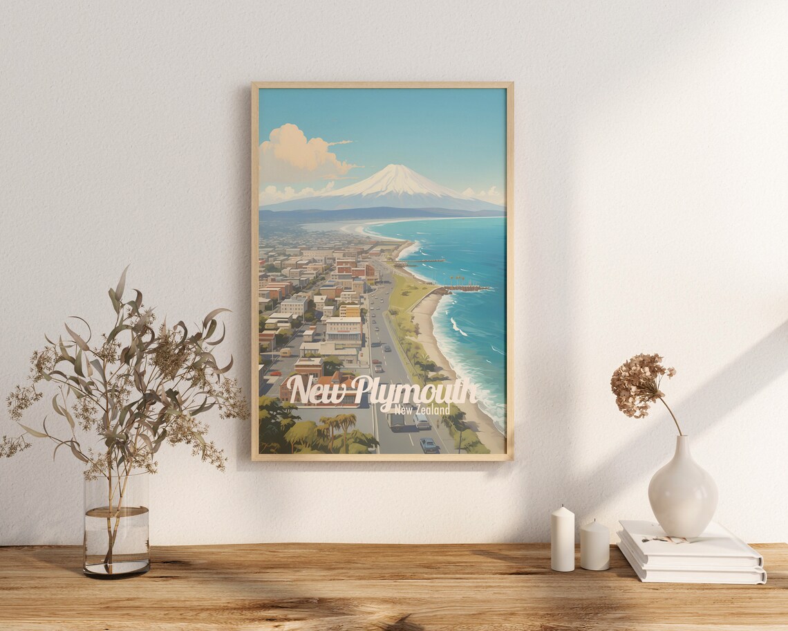 Poster New Plymouth Print Taranaki Zealand Travel Scenic Coastal Views Art Nz Wall Decor Adventure Gifts