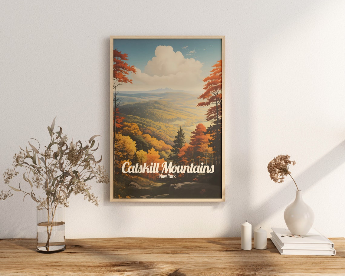 Catskill Mountains New York Fall Foliage Valley Landscape Art Poster