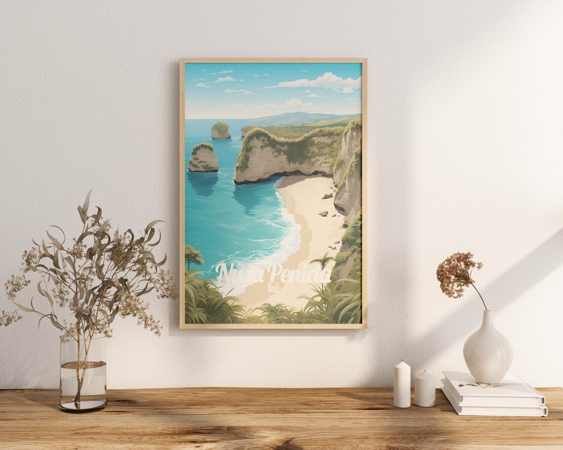 Nusa Penida Bali Dramatic Ocean Cliffs Vintage Travel Poster