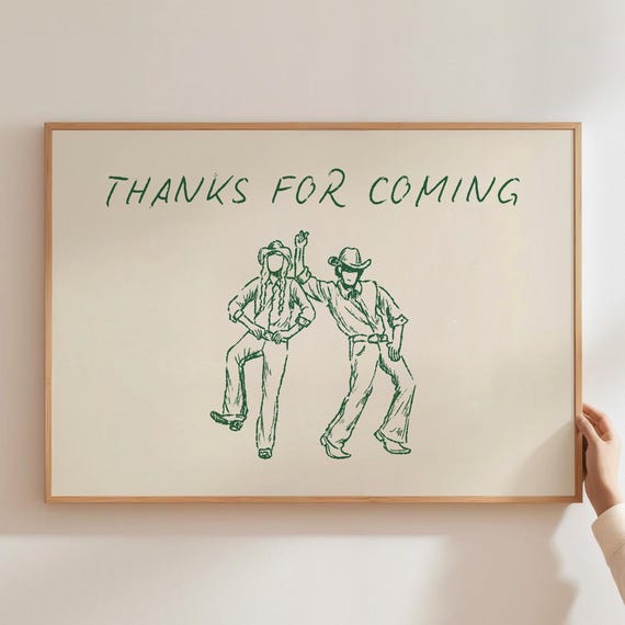Thanks For Coming Print Vintage Cowboys Poster Trendy Entryway Decor Western Art Horizontal Rustic Wall