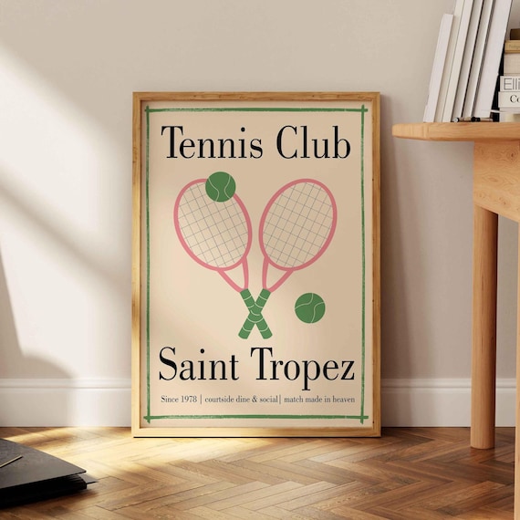 Tennis Club Saint Tropez Poster Retro Racket French Riviera Sports