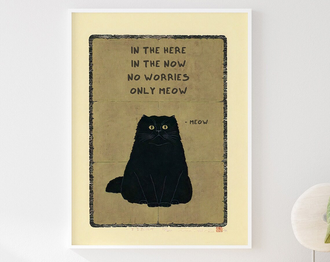 Funny Cat Poster, Japanese Cat Animal Art Print