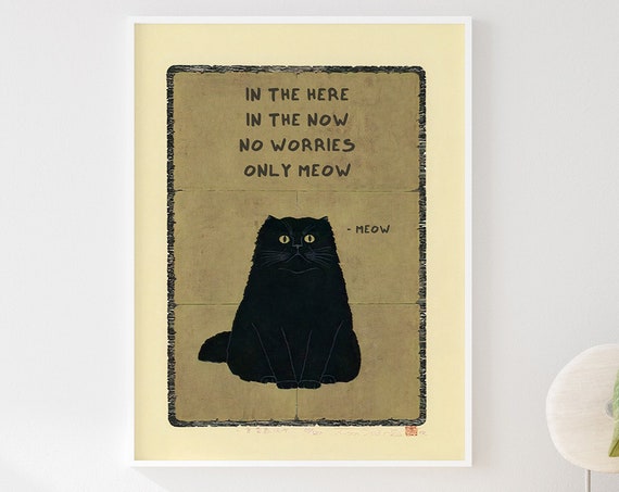 Funny Cat Poster, Japanese Cat Animal Art Print