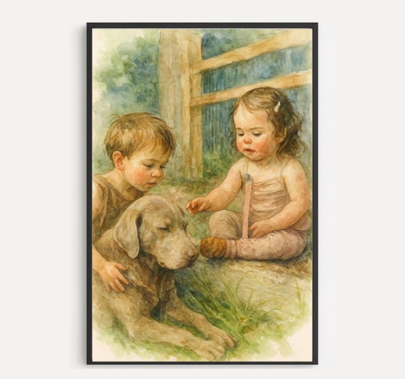 Christian Children Wall Art Nursery Dcor And Dog Watercolor Style Childrens Design Faith