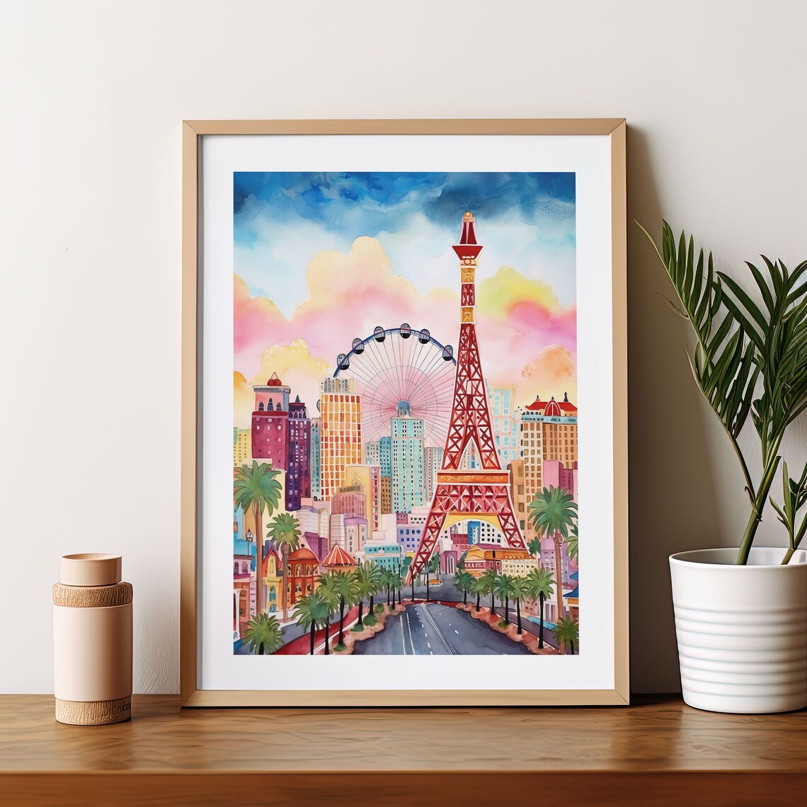 Las Vegas Watercolor Travel Poster, Trendy Modern Art