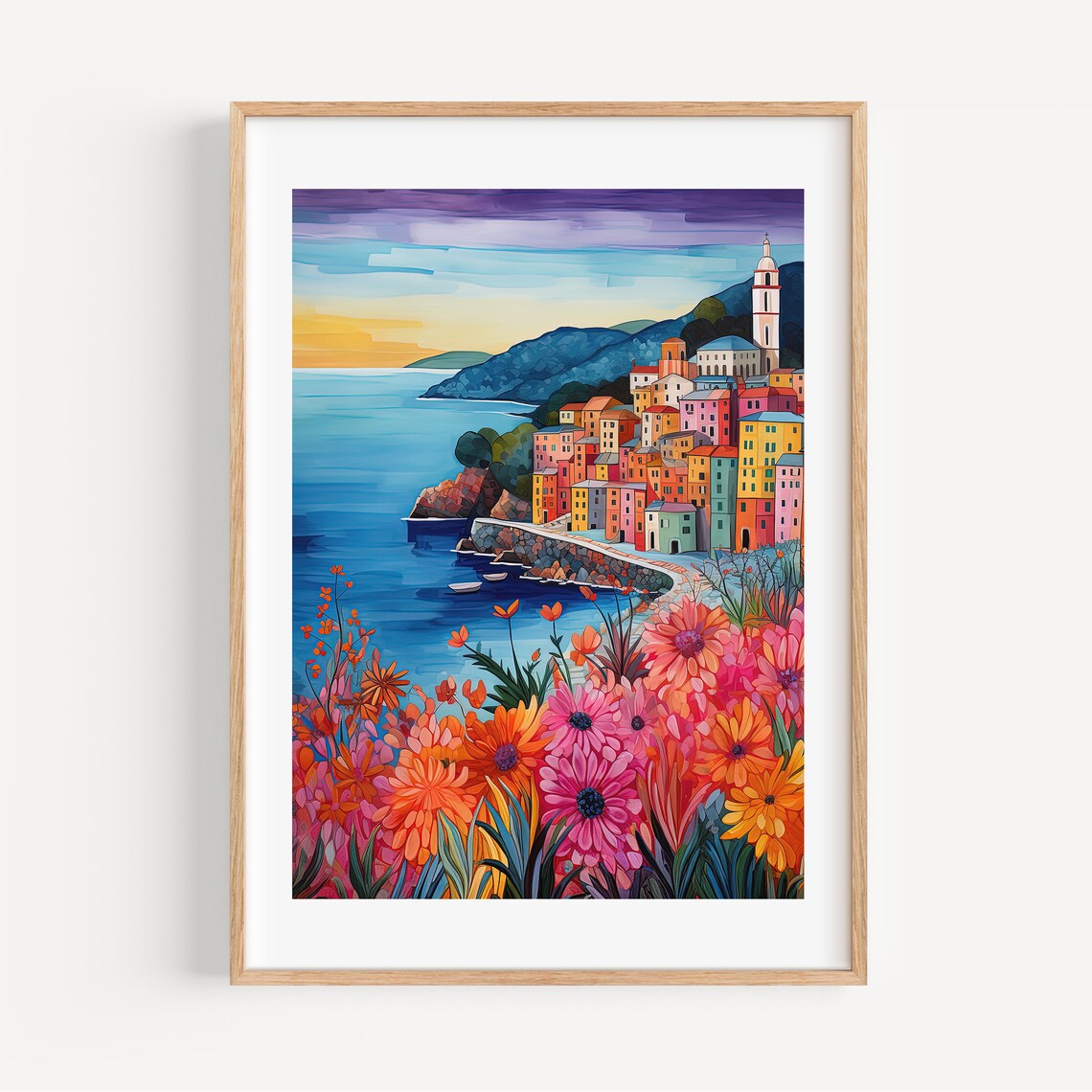 Cinque Terre Modern Travel Poster, Coastal Italy