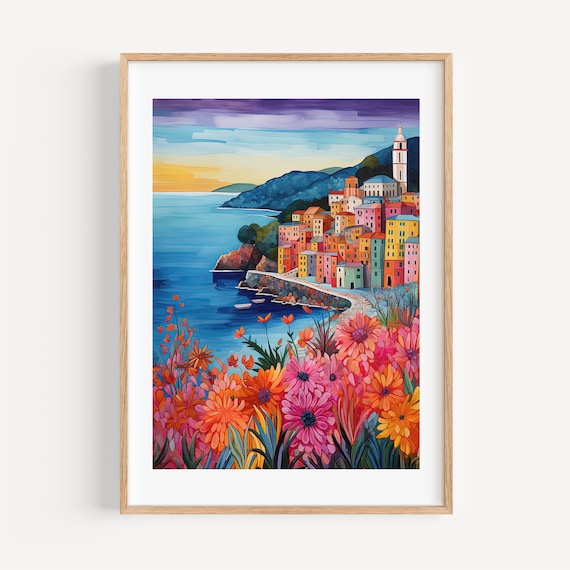 Cinque Terre Modern Travel Poster, Coastal Italy