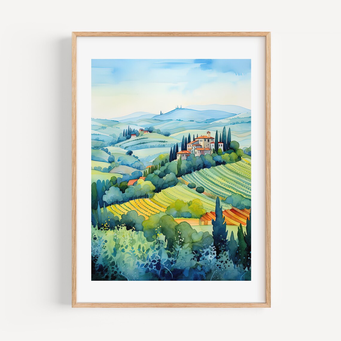 Tuscany Watercolor Travel Poster, Italy Wall Art