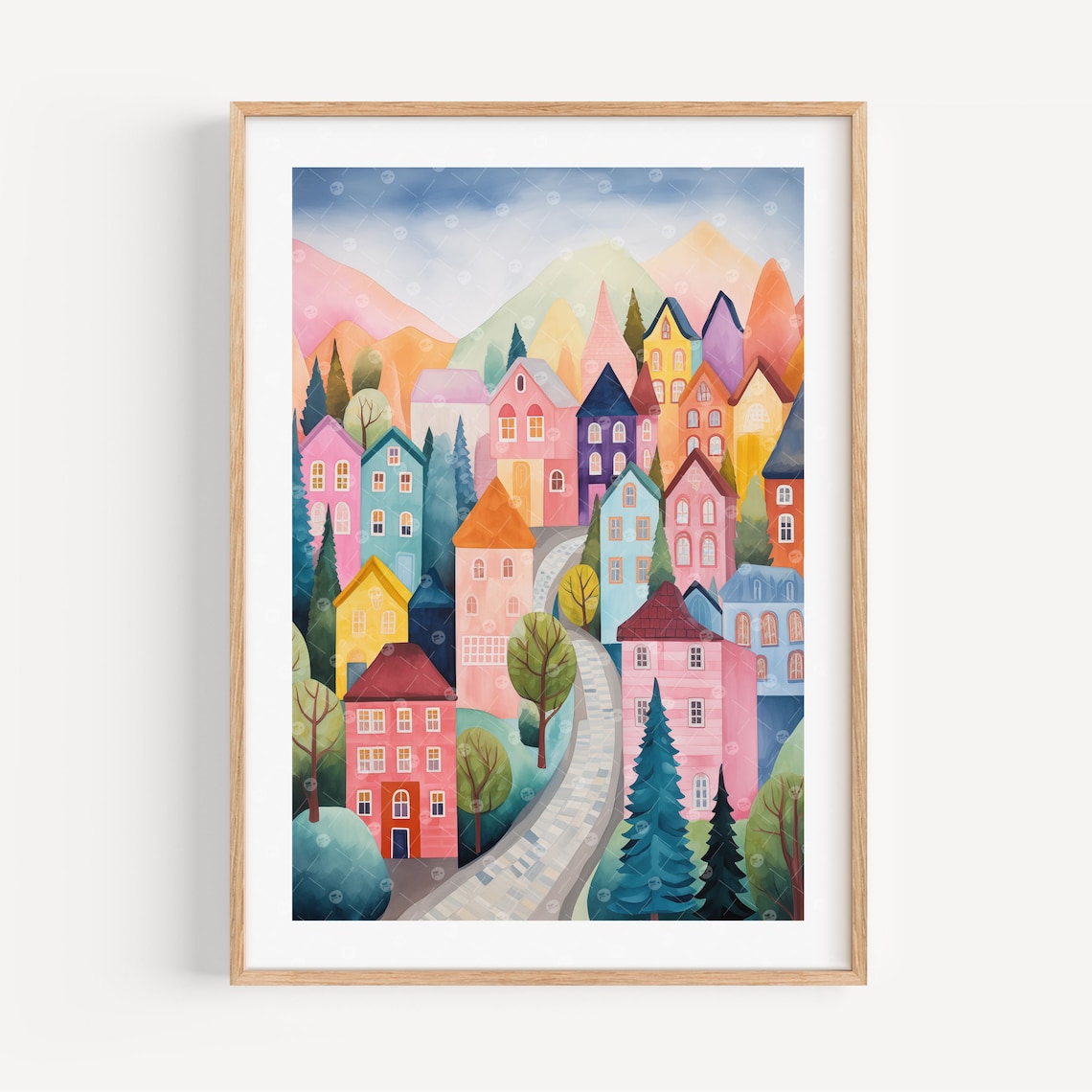 Telluride Colorado Storybook Mountain Town Watercolor Poster