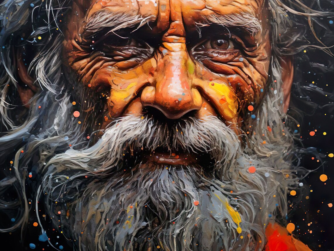 Weathered Elderly Man Closeup Expressive Oil Portrait Painting Poster