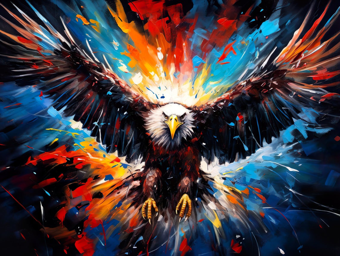 Bald Eagle Attack Abstract Colorful Oil Painting Style Poster