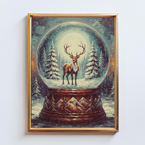 Reindeer Inside Snow Globe Winter Forest Christmas Magic Poster