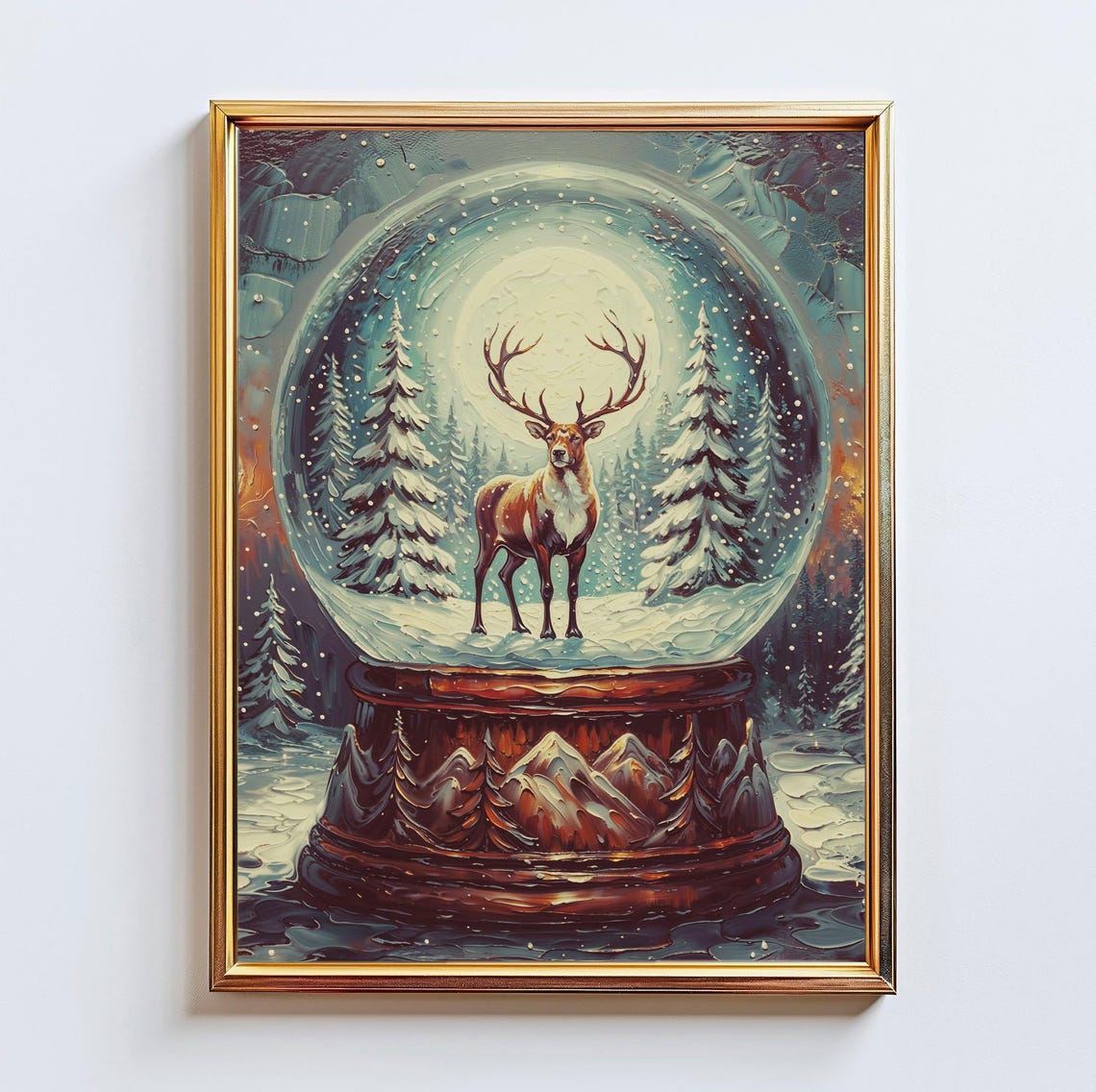 Reindeer Inside Snow Globe Winter Forest Christmas Magic Poster