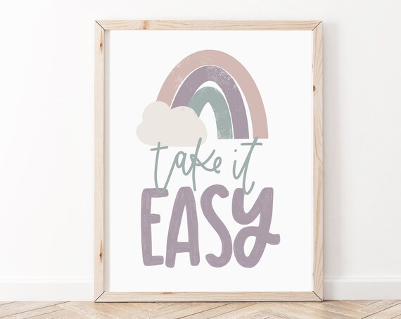 Take It Easy Pastel Purple Rainbow Cloud Minimalist Quote Poster