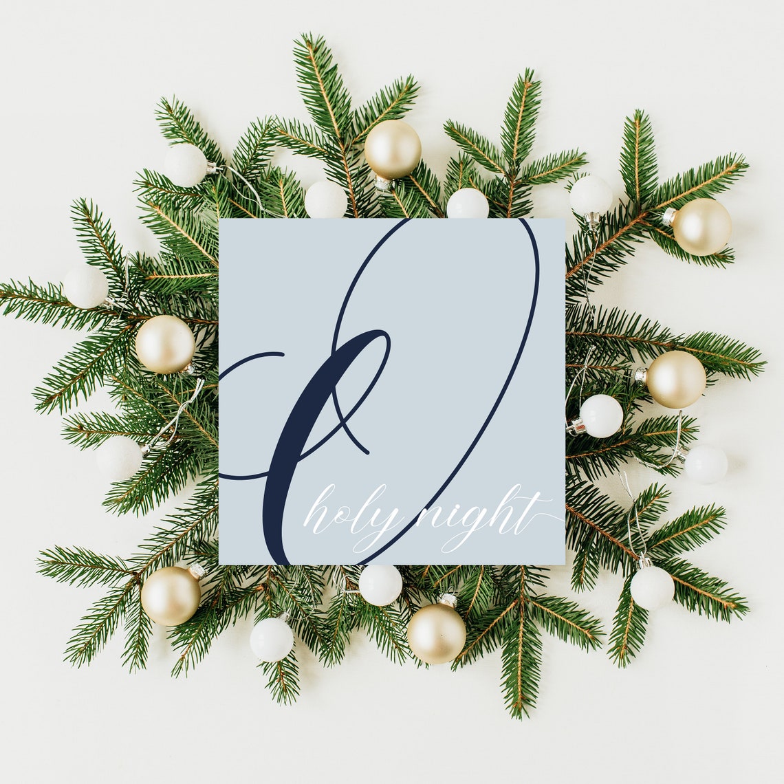 O Holy Night Navy O Sage Green Minimalist Christmas Sign Poster - Image 3