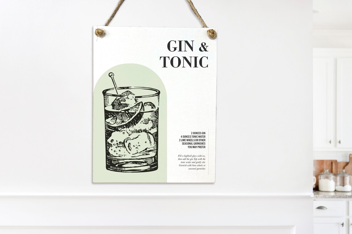 Gin And Tonic Classic Cocktail Recipe Poster With Vintage Glass Illustration - Image 2