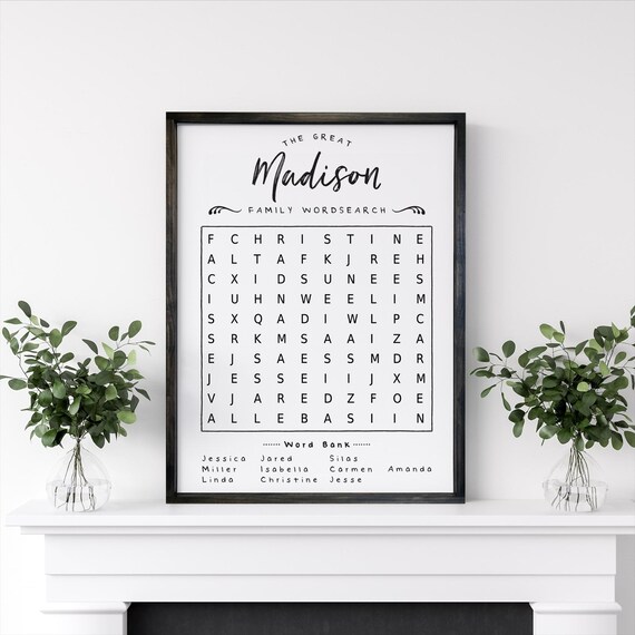 Your Familys Name Custom Word Search Puzzle Personal Family Signs Family Monograms Customizable Decor Custom Signs Custom Decor