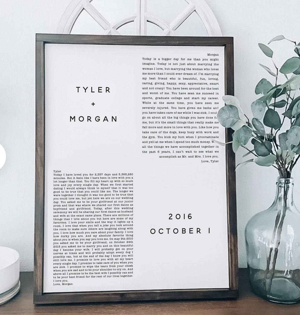 Personalized Wedding Vows Letter Framed Anniversary Gift Poster