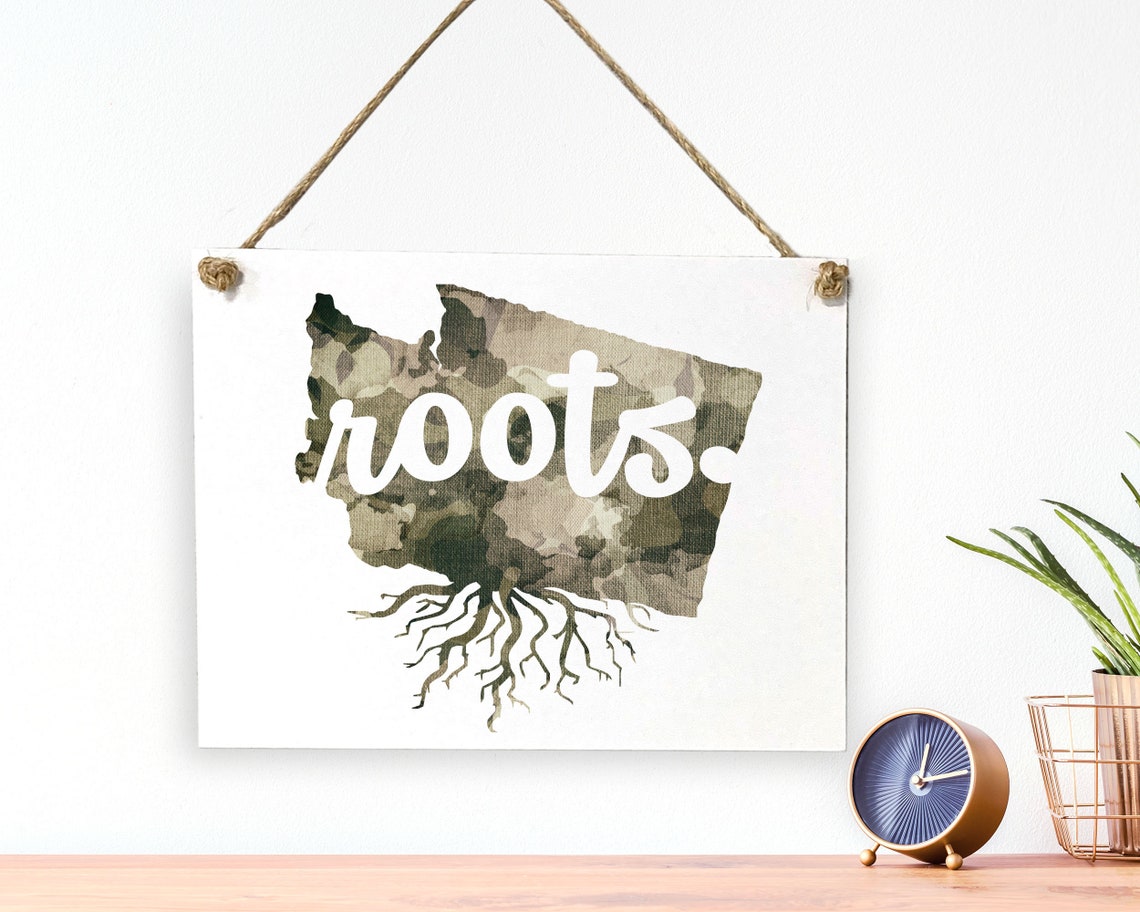 Personalized Washington Roots Camo State Map Rustic Home Decor Poster - Image 3