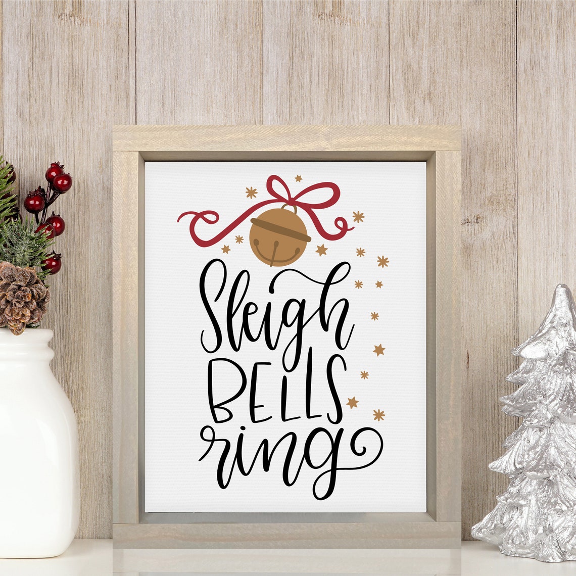 Sleigh Bells Ring Christmas Sign With Bell and Red Bow Poster - Image 3