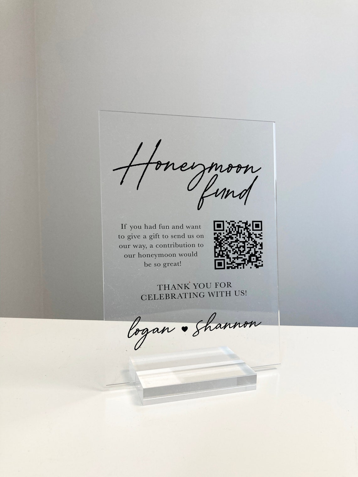 Personalized Honeymoon Fund QR Code Acrylic Wedding Table Poster - Image 3