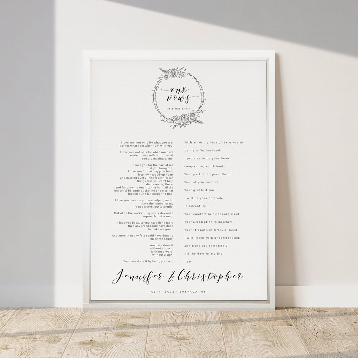 Wedding Vows Wreath Names Date Location Art Print