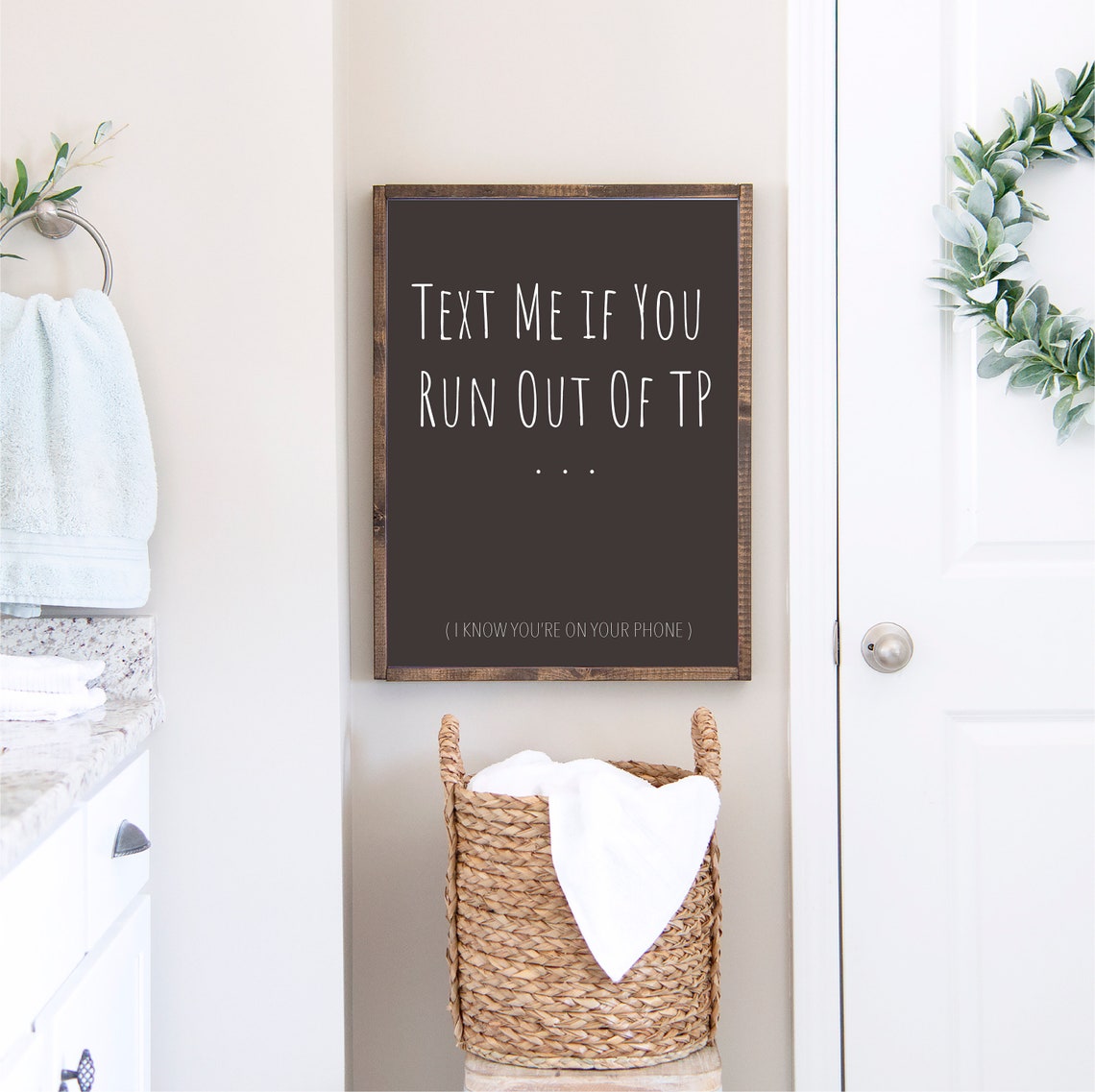 Text Me If You Run Out of TP Funny Bathroom Phone Humor Poster - Image 2