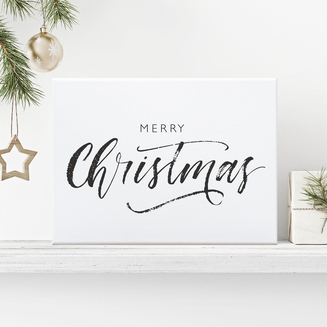 Merry Christmas Wide Script Mantel Sign Farmhouse Christmas Poster - Image 3