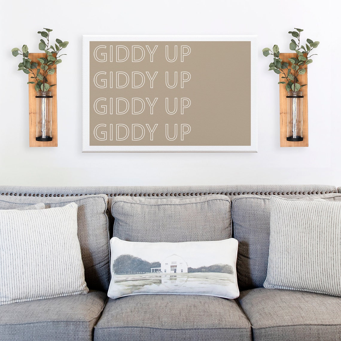 Giddy Up Repeating Script Beige Rustic Farmhouse Quote Poster - Image 3