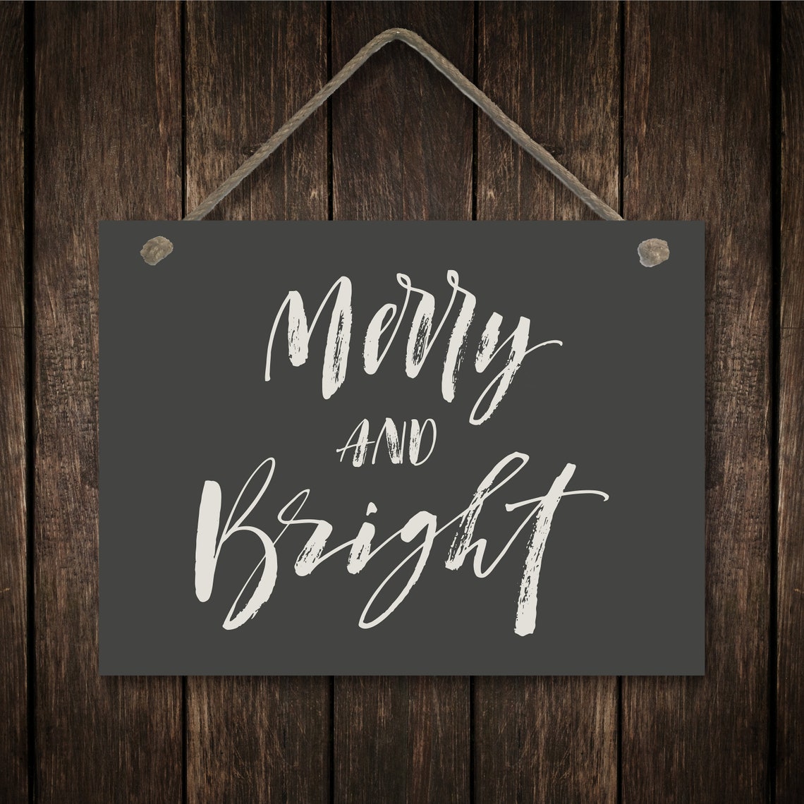 Merry and Bright Black Brush Script Farmhouse Christmas Poster - Image 2