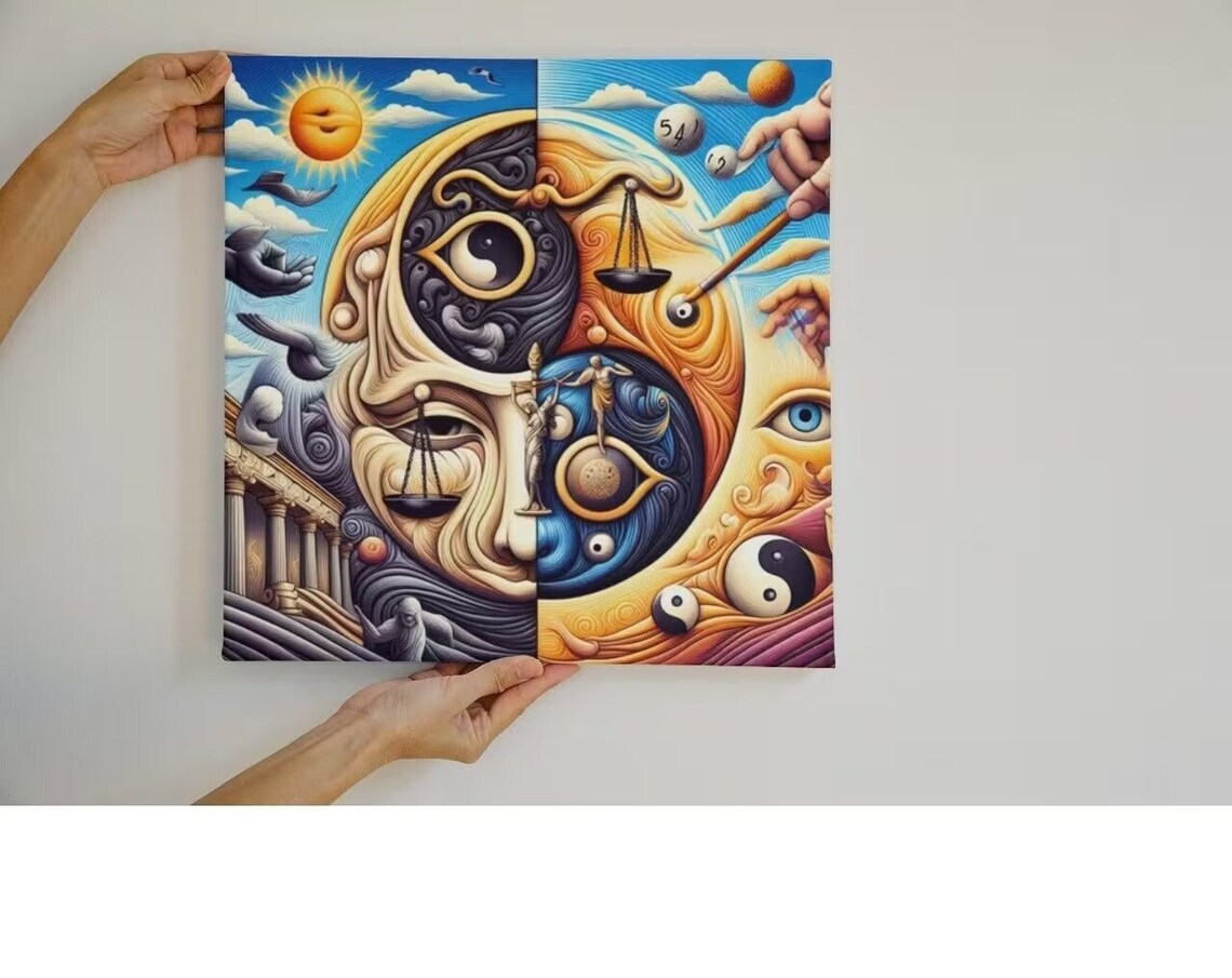Surreal Yin Yang Eye Cosmic Face Balance Scales Mystical Art Poster