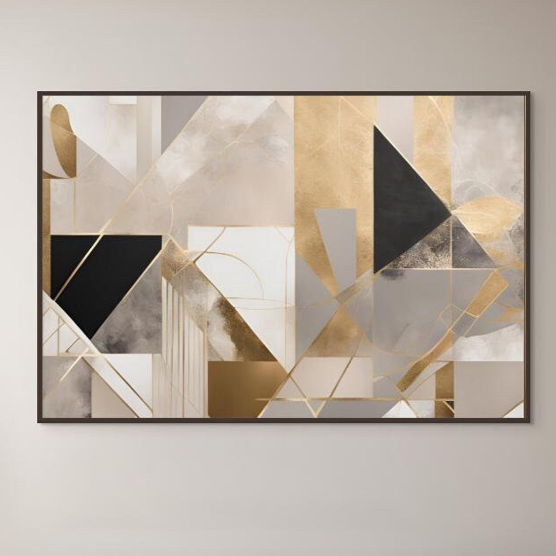 Abstract Geometric Marble Gold White Black Triangle Modern Poster