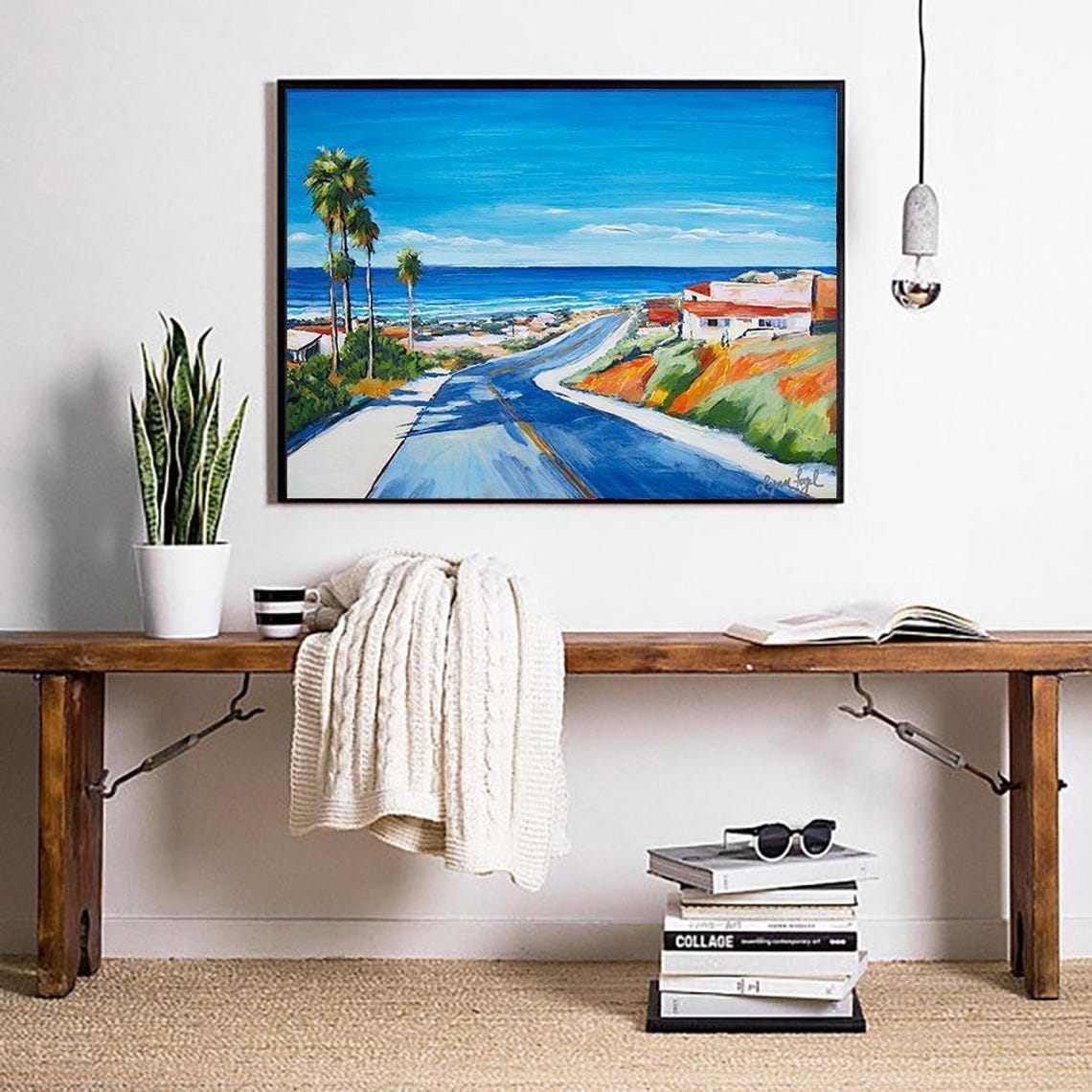 Pacific Coast Highway Palm Trees Beach Town Ocean View Poster - Image 4