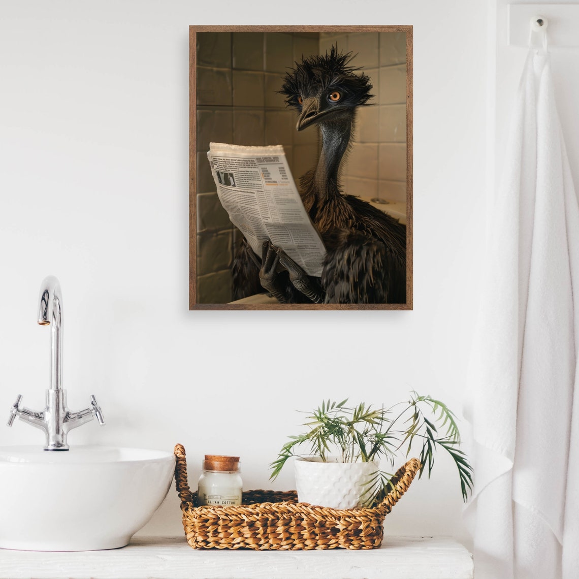 Emu on the Toilet Reading a Newspaper Quirky Funny Bathroom Poster - Image 2