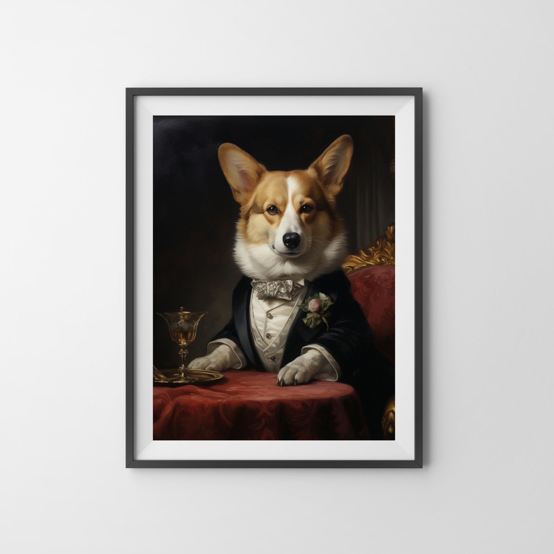 Corgi in Tuxedo at Dinner Table Aristocratic Renaissance Dog Poster - Image 3