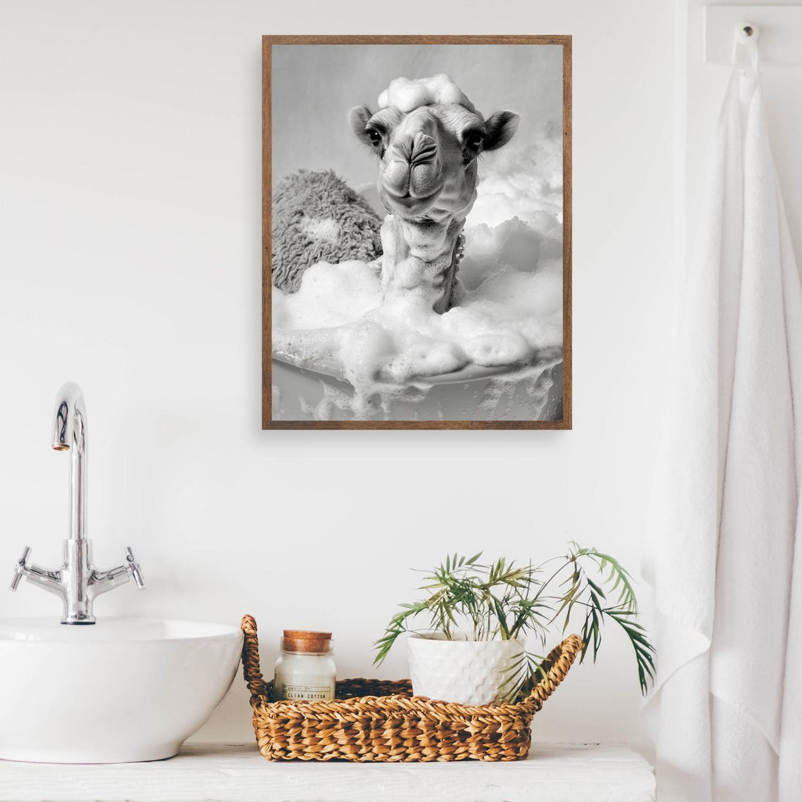 Camel Enjoying a Bubble Bath in Black and White Funny Poster - Image 2