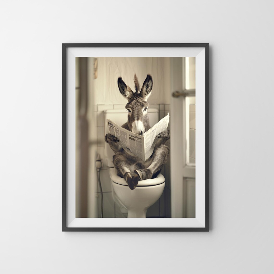 Donkey Reading a Newspaper While Sitting on the Toilet Funny Poster - Image 3