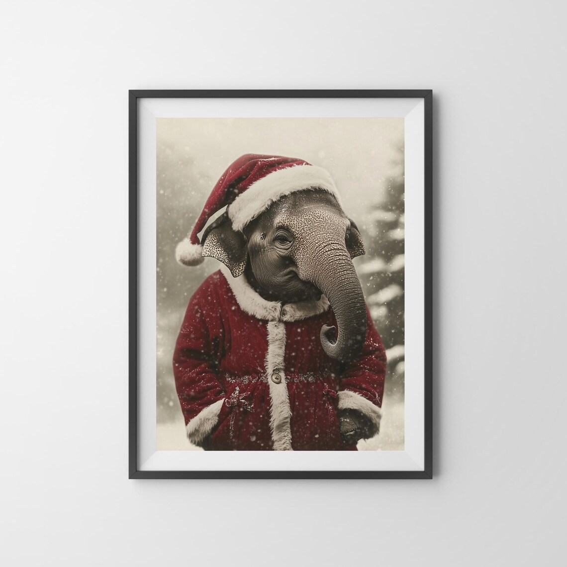 Baby Elephant In Santa Suit Cute Christmas Wall Decor Poster - Image 3
