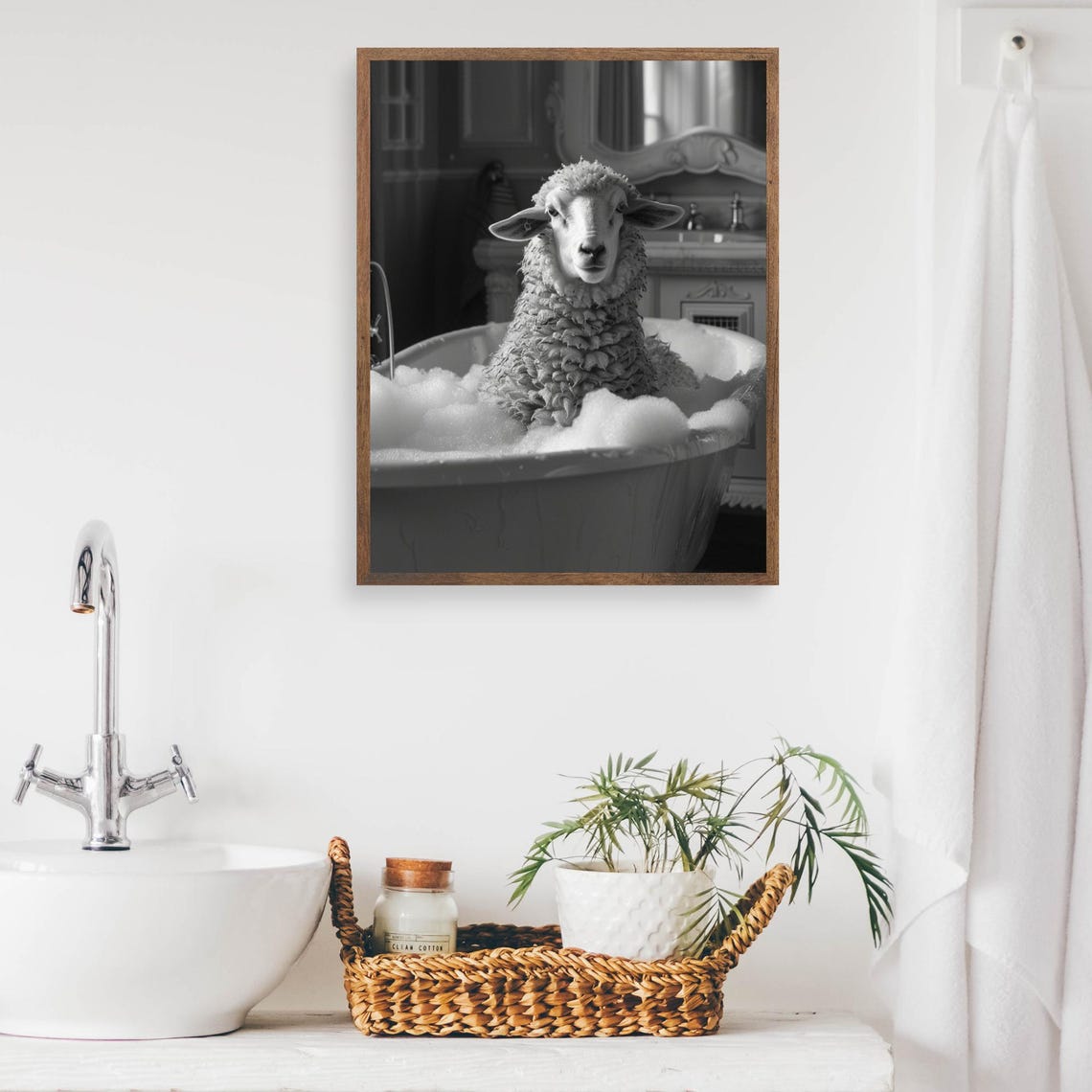 Sheep Enjoying a Bubble Bath in an Elegant Vintage Bathroom Poster - Image 2