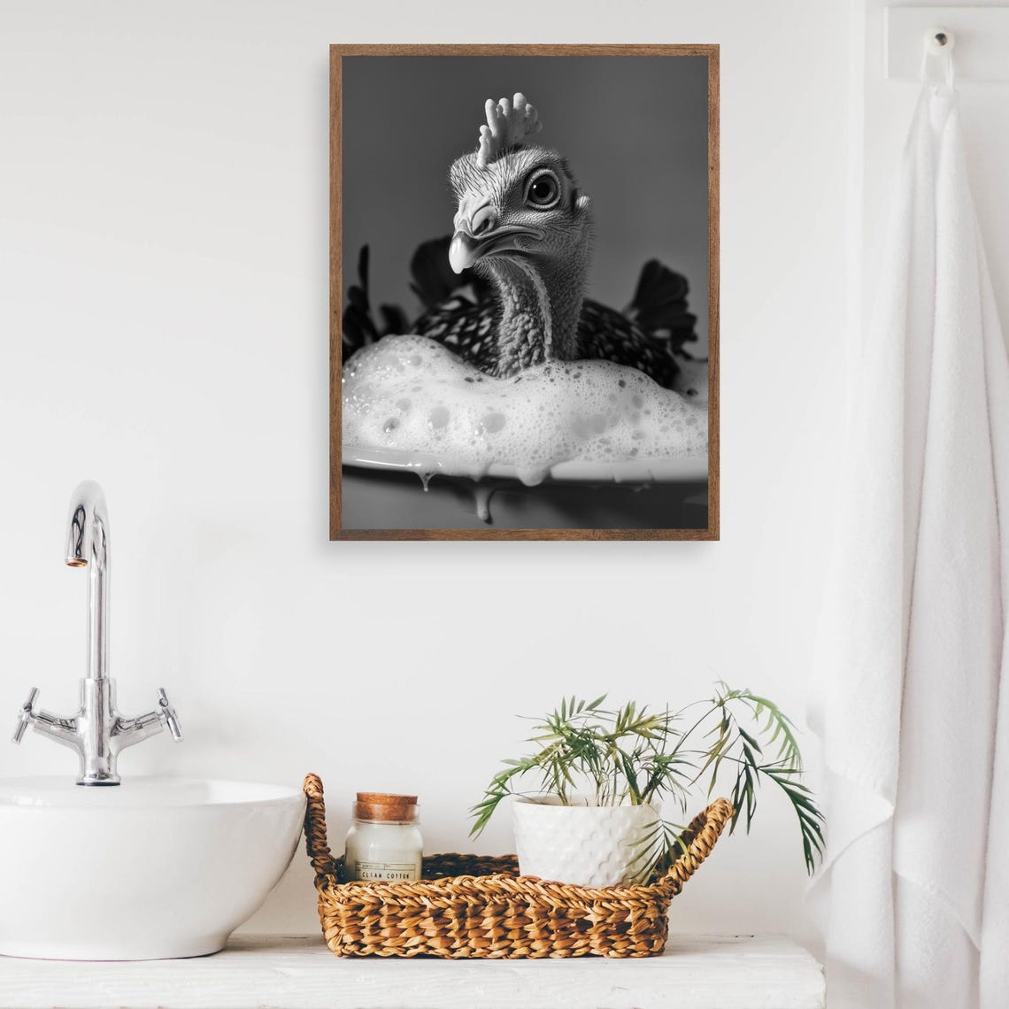 Turkey Taking a Bubble Bath in Black and White Quirky Funny Poster - Image 2