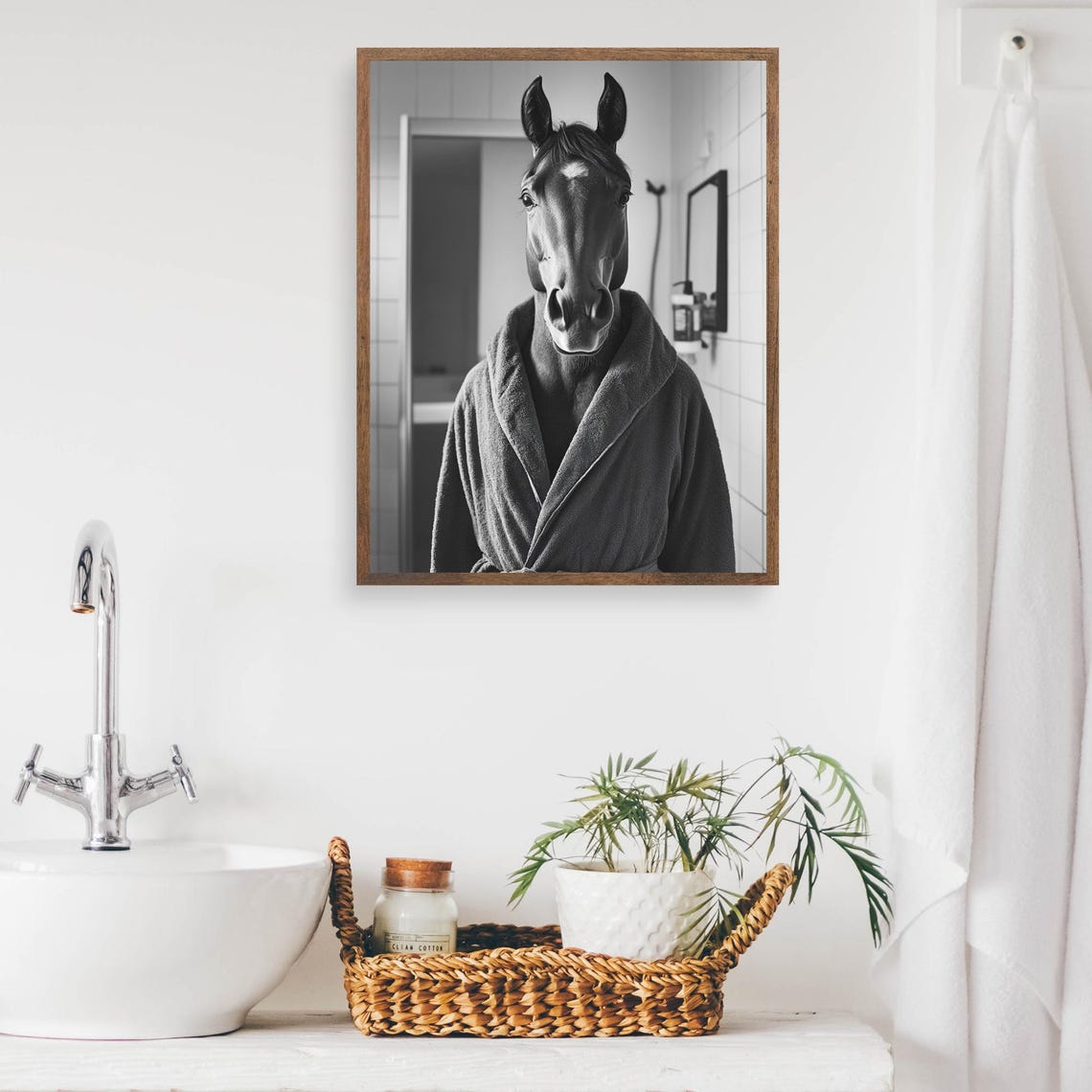 Horse In A Bathrobe Funny Bathroom Wall Art Quirky Animal Art Funny Horse In Bath Print Vintage Horse Print Animal Humor Ai Art Poster - Image 2