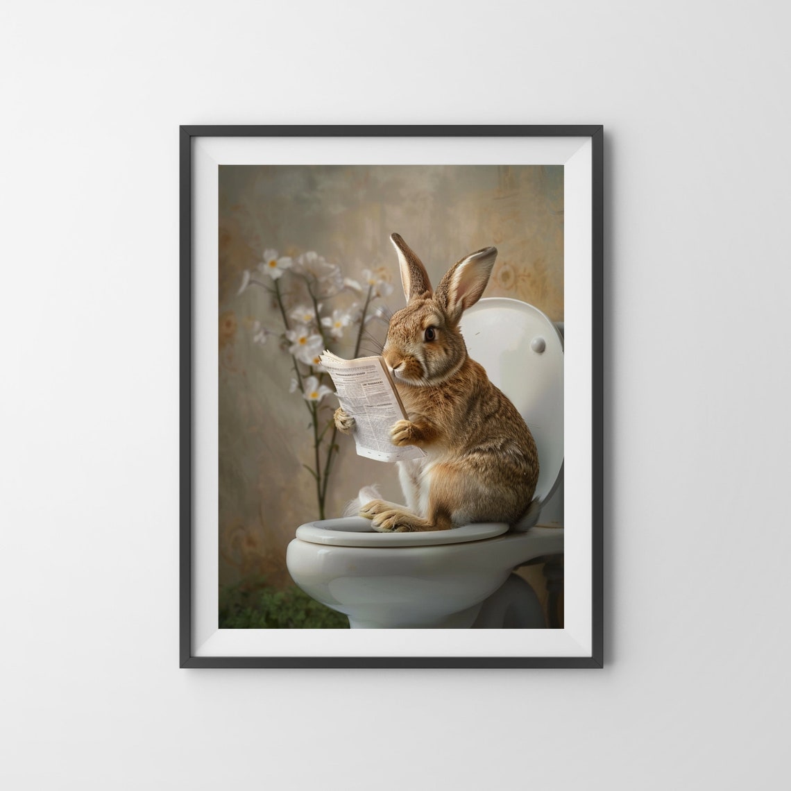 Rabbit Reading a Newspaper While Sitting on the Toilet Cute Poster - Image 3