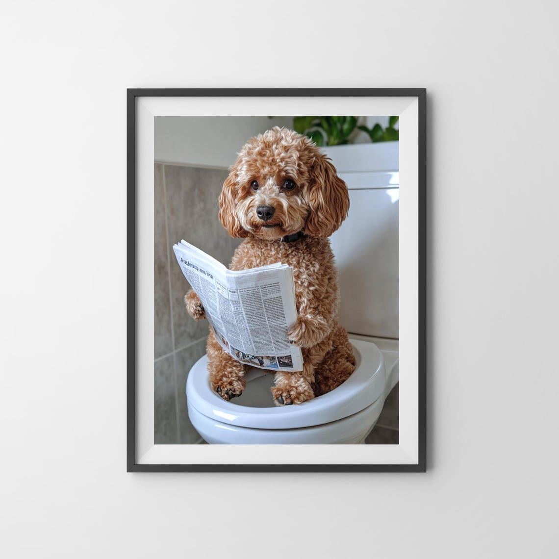 Cockapoo Puppy Reading Newspaper On Toilet Funny Dog Bathroom Poster - Image 3