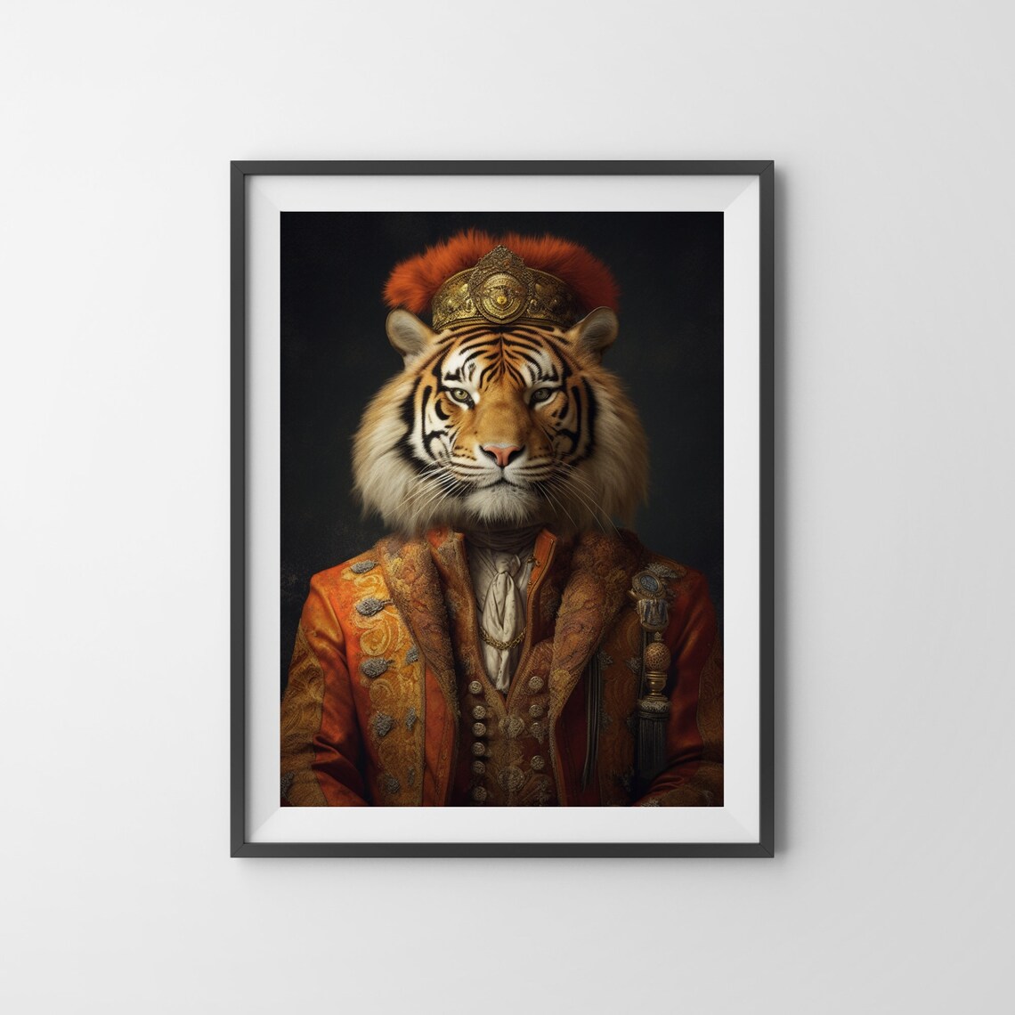 Aristocratic Tiger Wearing Golden Crown Baroque Royal Portrait Poster - Image 3