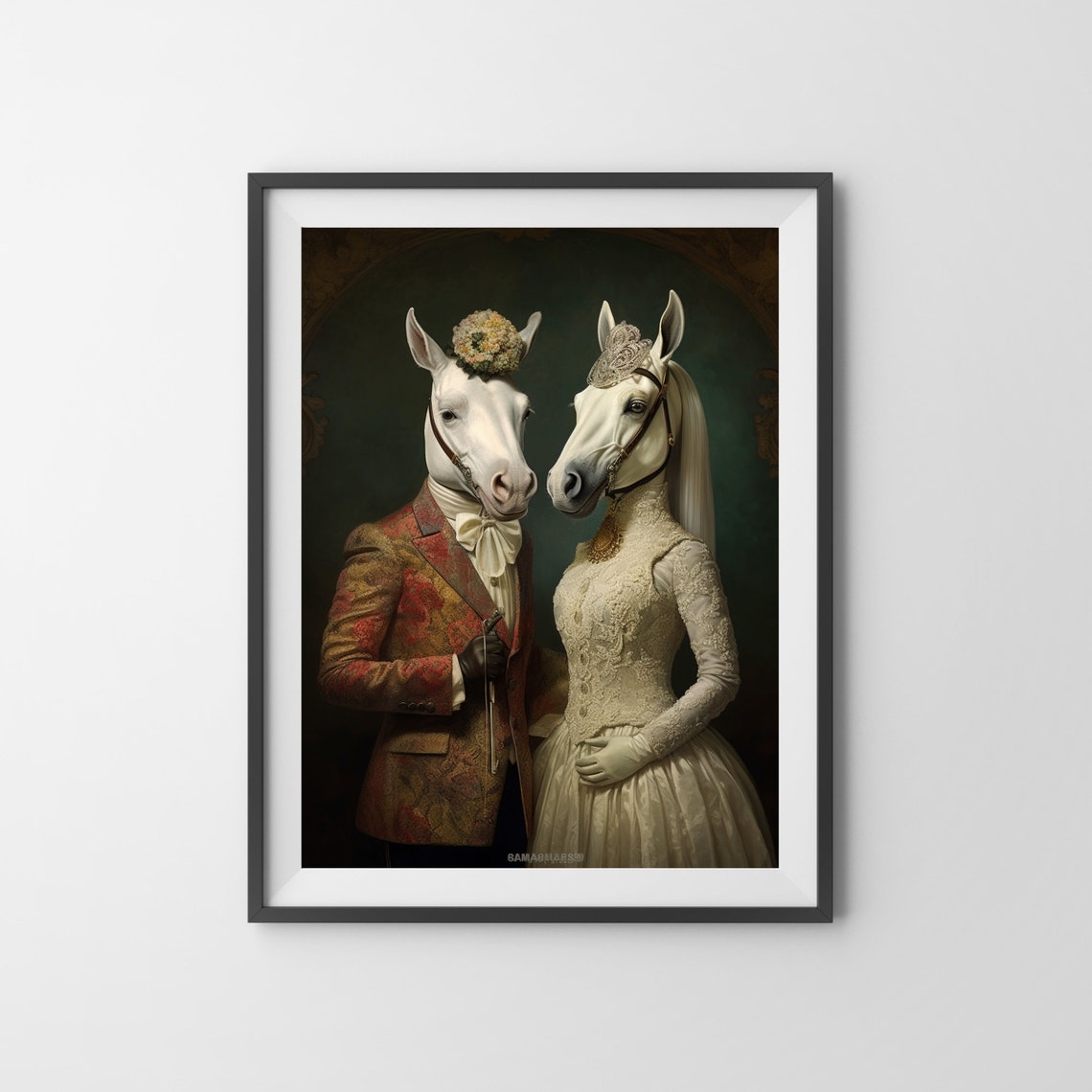 Aristocratic Horse Couple Vintage Horse Painting Funny Animal Wall Art Quirky Animal Art His And Hers Mr And Mrs Horse Renaissance Art - Image 3